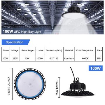 Industrial UFO Pendant LED Lamp, 100W High Bay Ceiling Light, 6000K 10000LM, Commercial LED Lights for Warehouse Workshop Garage Shop Lighting by Natur [Energy Class A++]